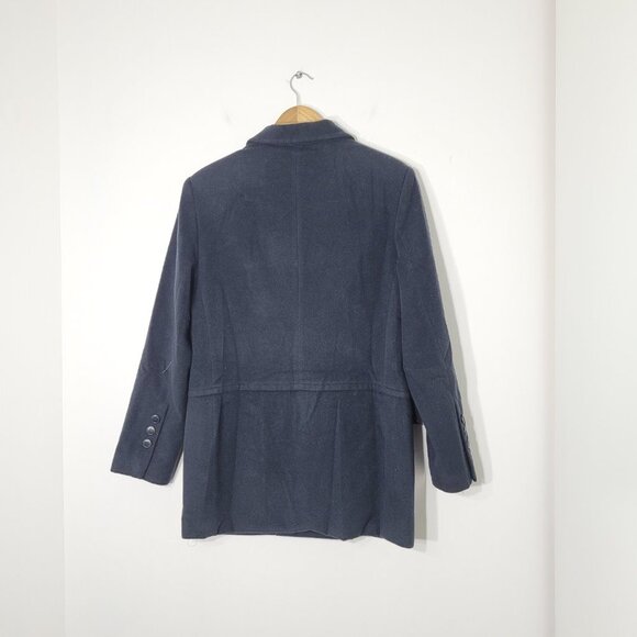 Peter Nygard Dark Navy Blue Double Breasted Pea Coat Flap Wool Blend Pocket 10 - Picture 9 of 11